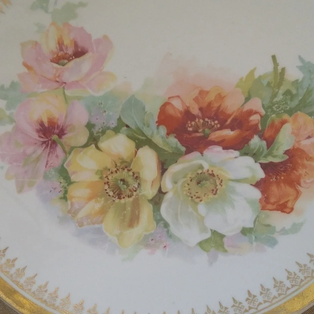 Hand painted porcelain antique plate roses 9 1/4